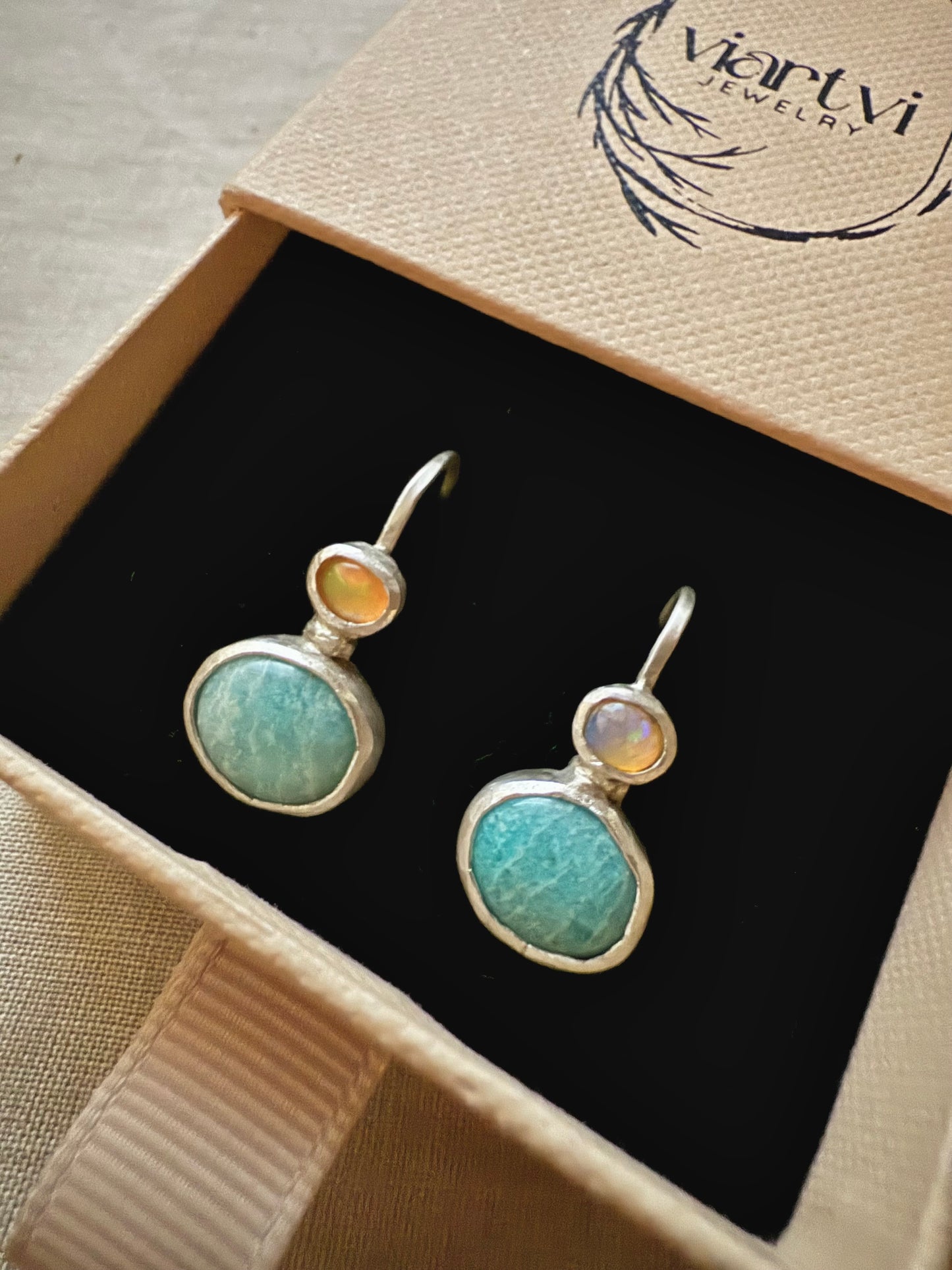 AMAZONITE & OPAL Earrings | Drop Style