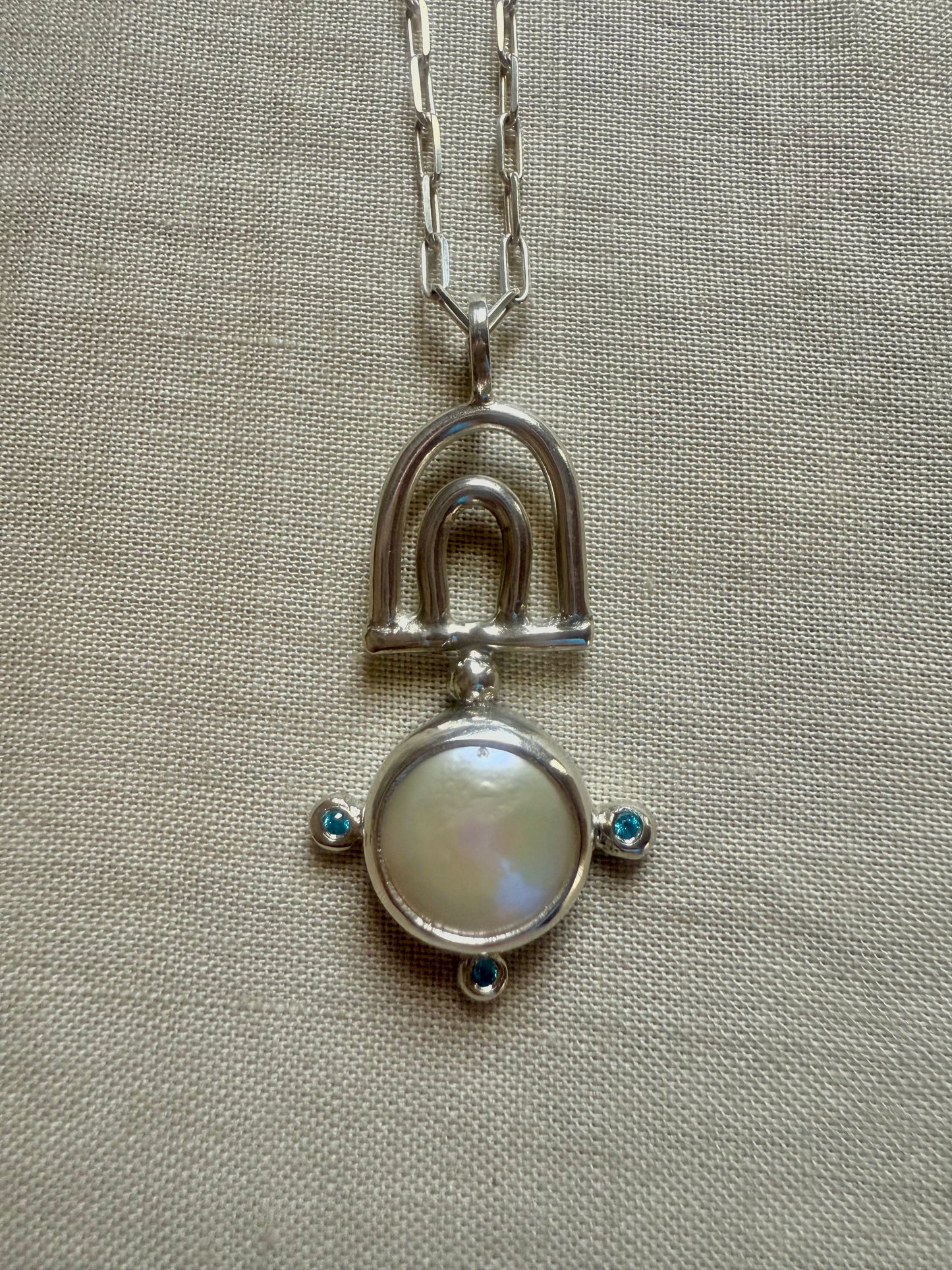 Lunaria Pearl & Blue Topaz Necklace