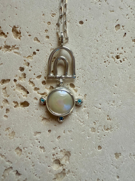 Lunaria Pearl & Blue Topaz Necklace
