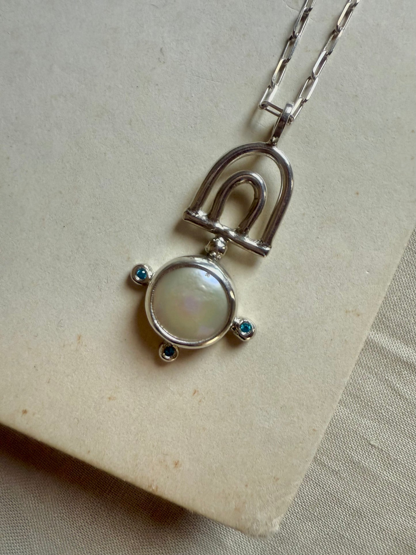 Lunaria Pearl & Blue Topaz Necklace