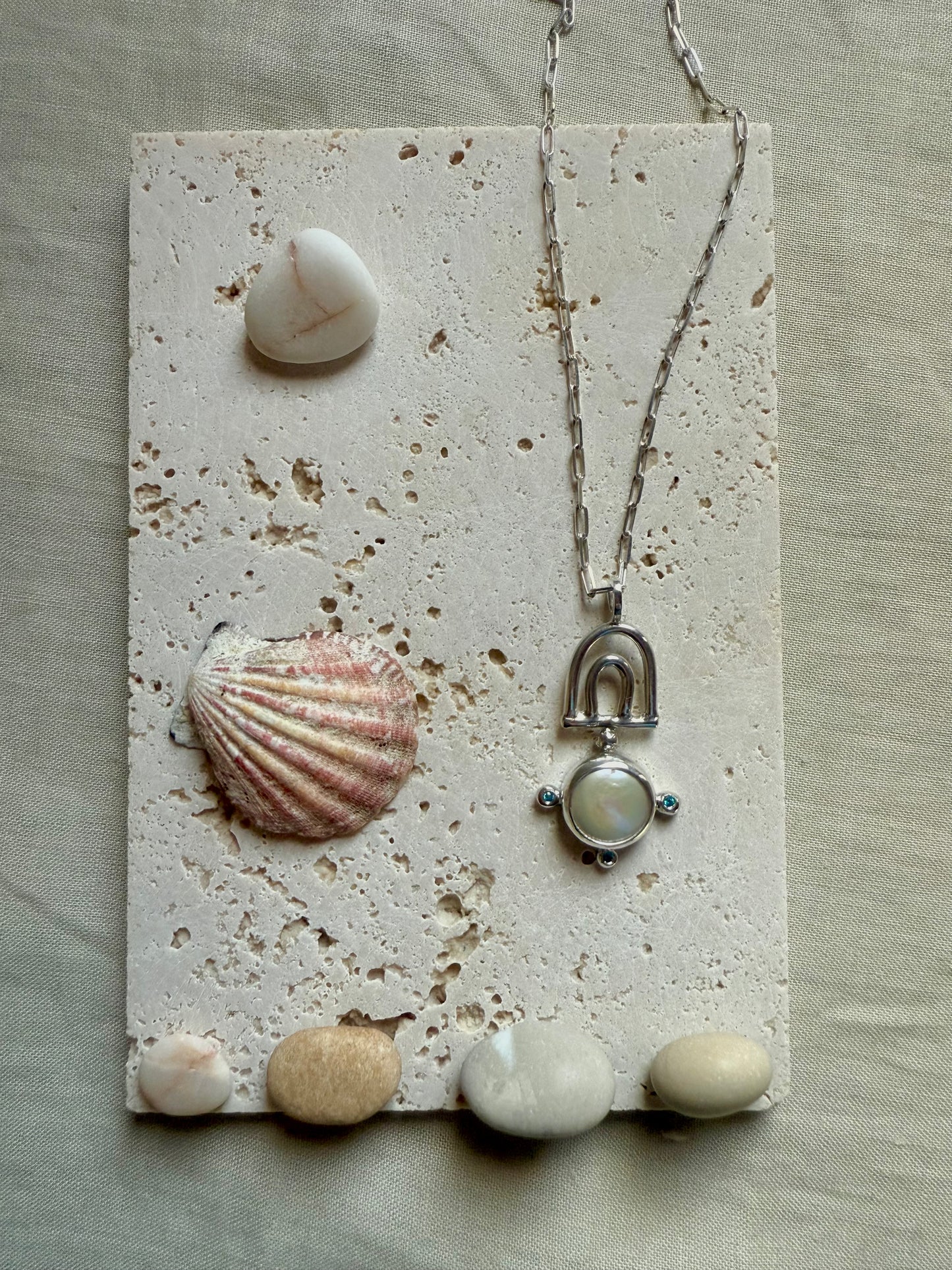 Lunaria Pearl & Blue Topaz Necklace