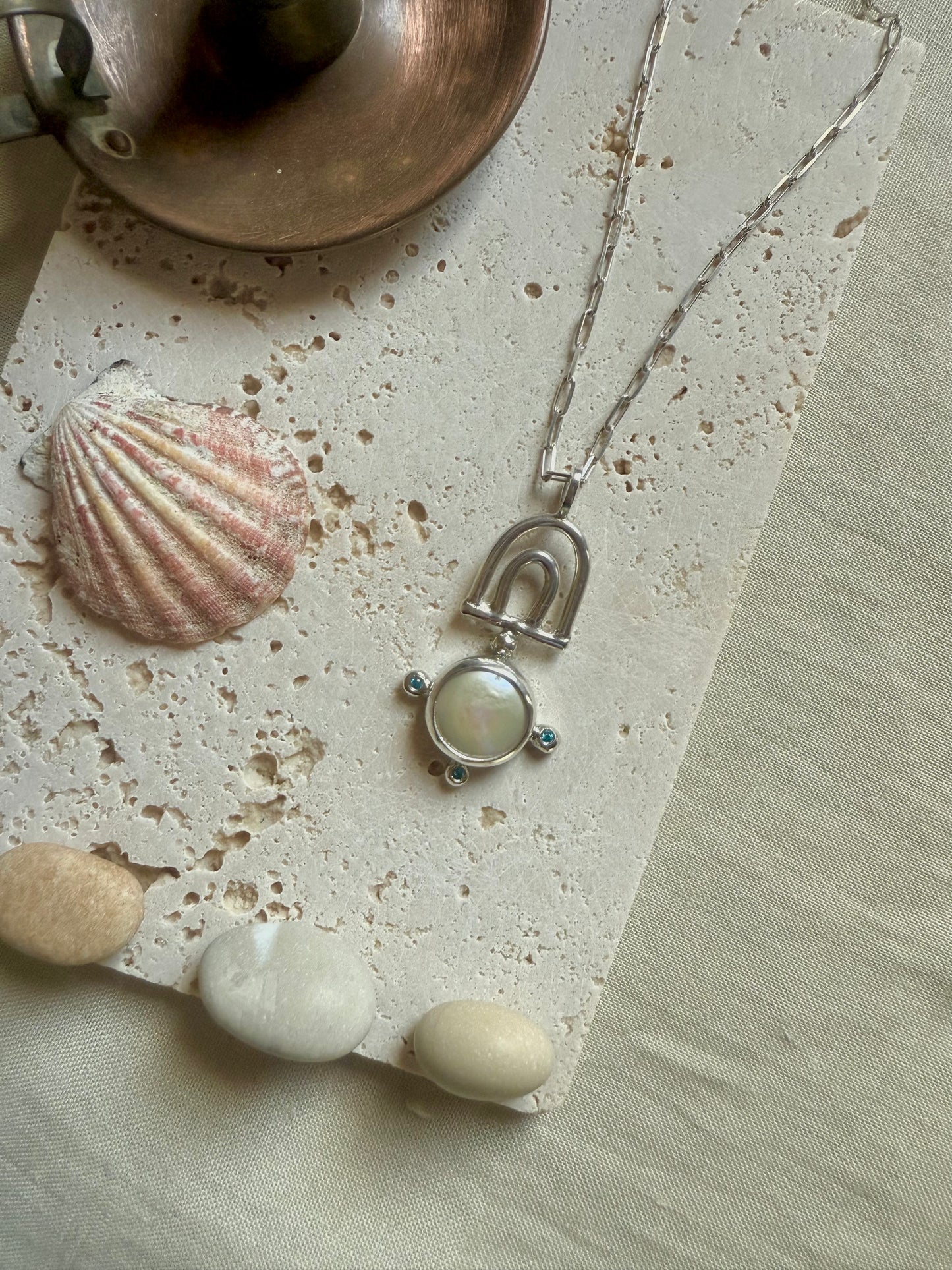 Lunaria Pearl & Blue Topaz Necklace