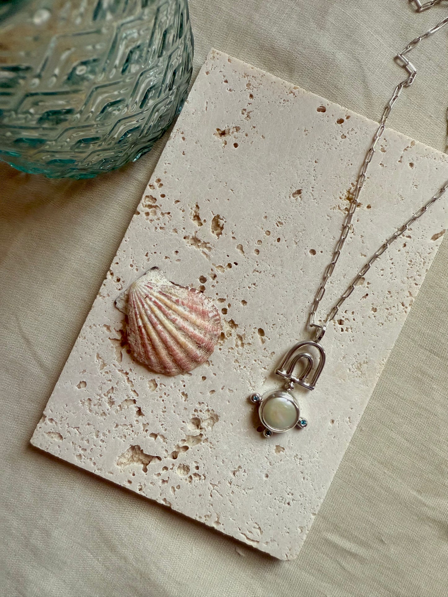 Lunaria Pearl & Blue Topaz Necklace