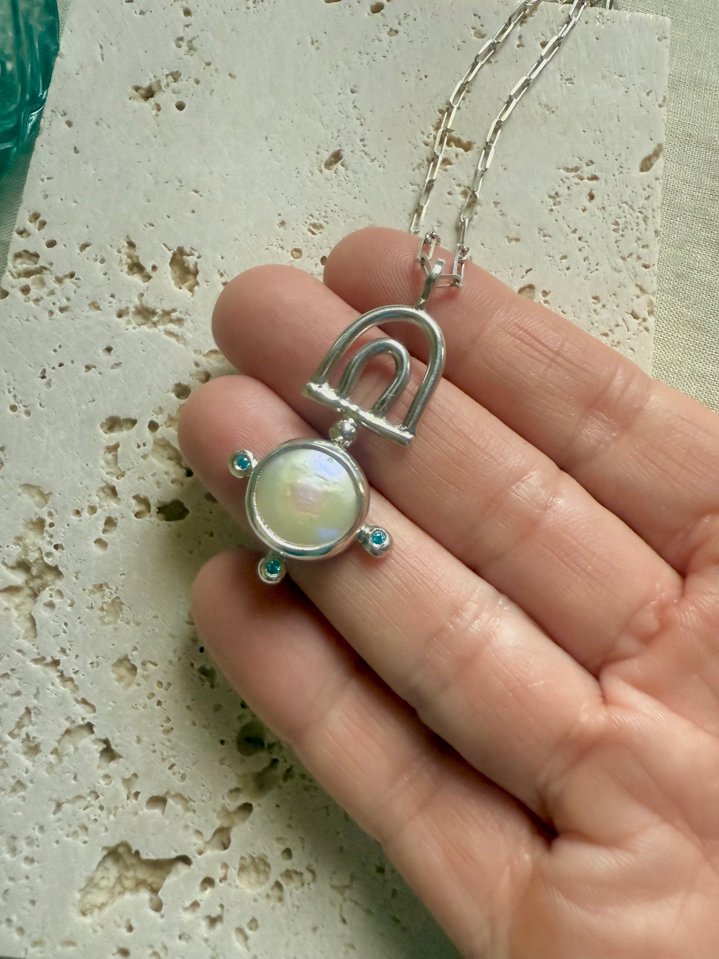 Lunaria Pearl & Blue Topaz Necklace