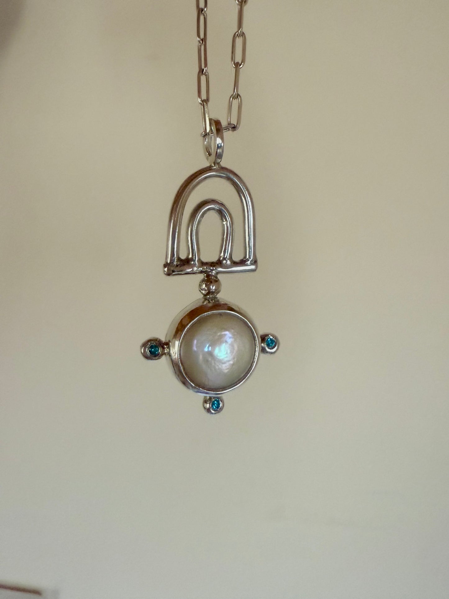 Lunaria Pearl & Blue Topaz Necklace