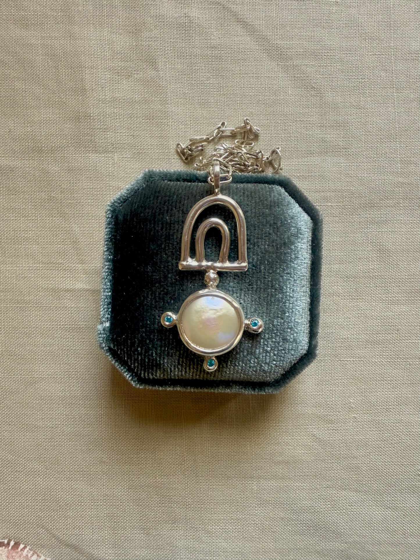 Lunaria Pearl & Blue Topaz Necklace