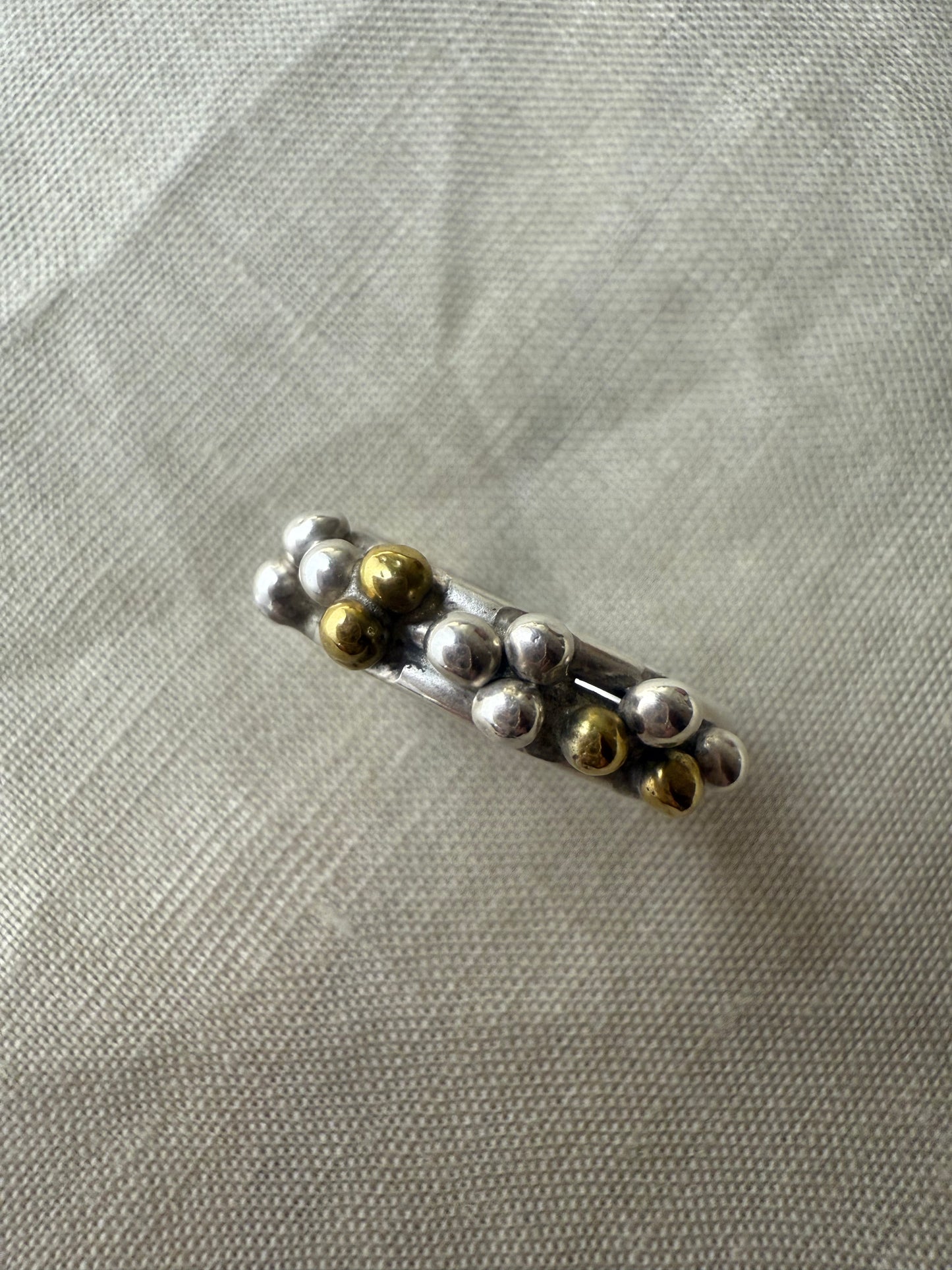 Granule Texture Silver Band Ring – Brass & Silver Accents