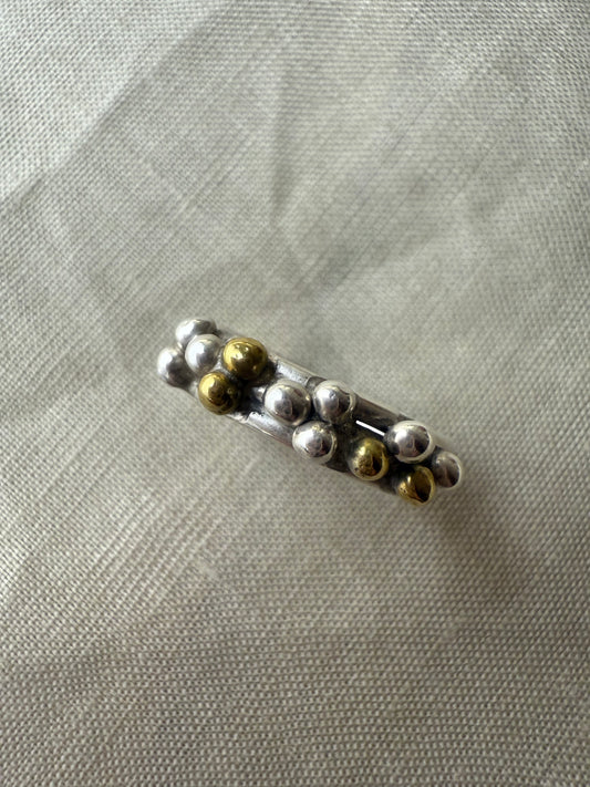 Granule Texture Silver Band Ring – Brass & Silver Accents